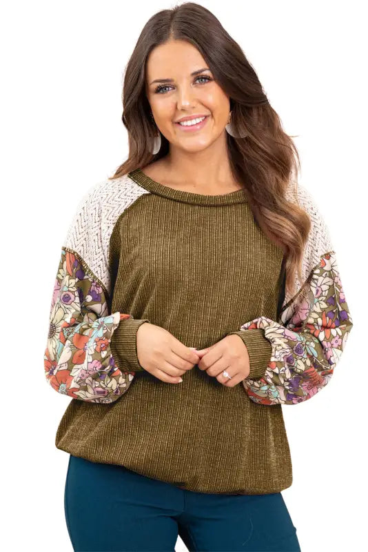 Floral sleeve textured blouse - blouses