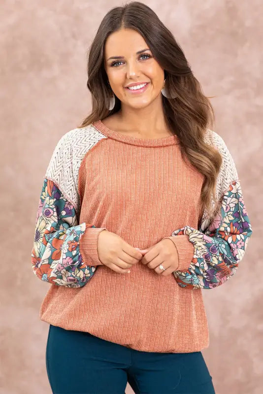 Floral sleeve textured blouse - blouses