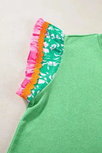 Floral Sleeve Top - Light Green Contrast Ricrac - Fashionfitz