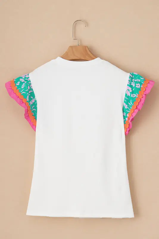 Floral sleeve top - white contrast ricrac - t-shirts