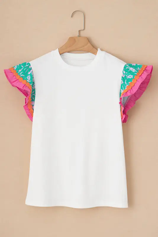 Floral sleeve top - white contrast ricrac - t-shirts