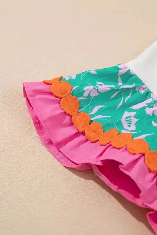 Floral Sleeve Top - White Contrast Ricrac - Fashionfitz