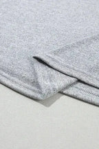 Floral-Sleeves Buttoned V-Neck Top - Gray - Fashionfitz