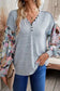 Floral-Sleeves Buttoned V-Neck Top - Gray - Fashionfitz