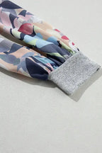 Floral-Sleeves Buttoned V-Neck Top - Gray - Fashionfitz