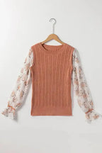 Floral Sleeves Cable Knit Sweater - Fashionfitz