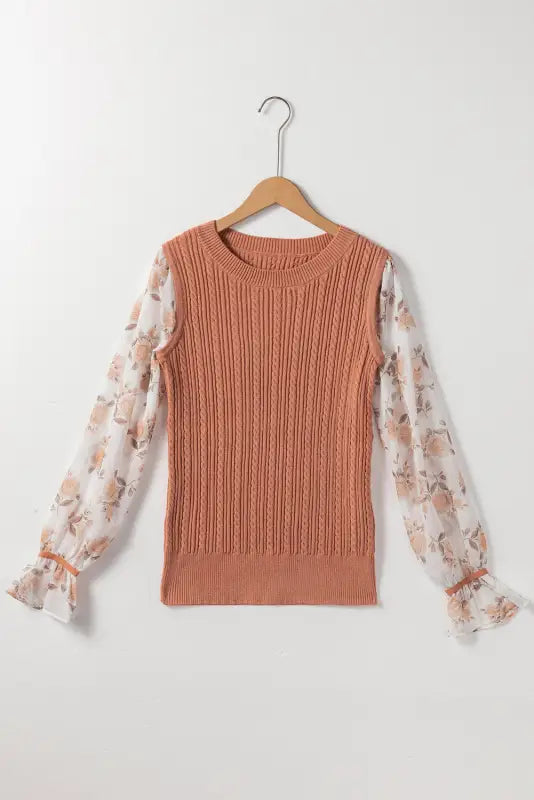 Floral sleeves cable knit sweater | fashionfitz