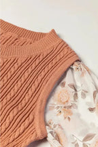Floral Sleeves Cable Knit Sweater - Fashionfitz