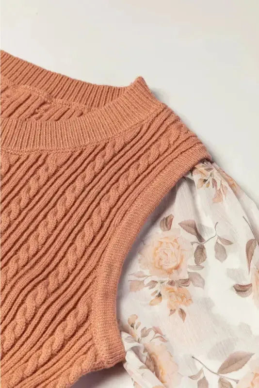 Floral Sleeves Cable Knit Sweater - Fashionfitz