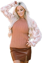 Floral Sleeves Cable Knit Sweater - Fashionfitz