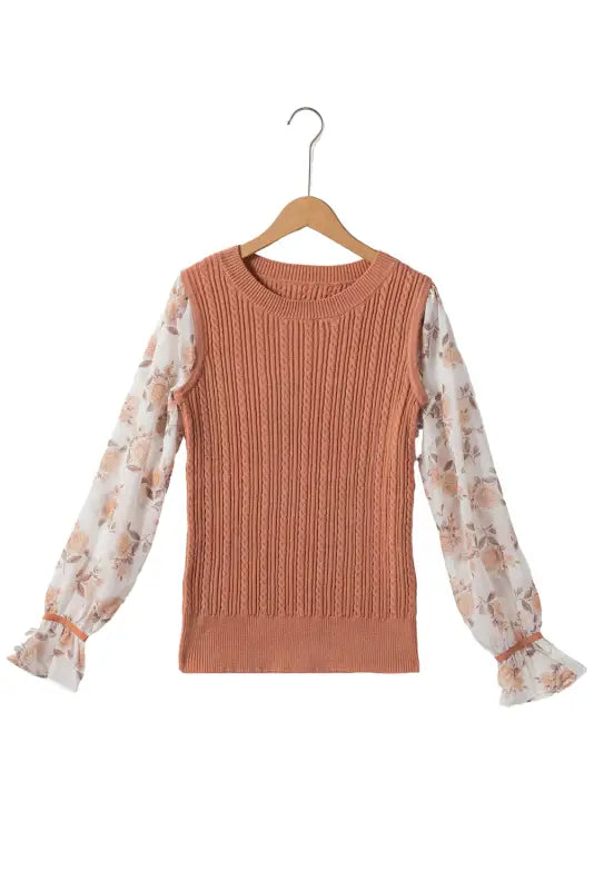 Floral sleeves cable knit sweater | fashionfitz