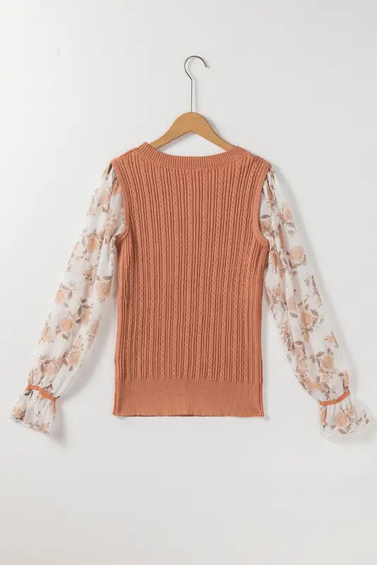 Floral sleeves cable knit sweater | fashionfitz