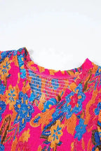 Floral Smocked Blouse - Ruffle Trim Flutter Sleeve - Fashionfitz