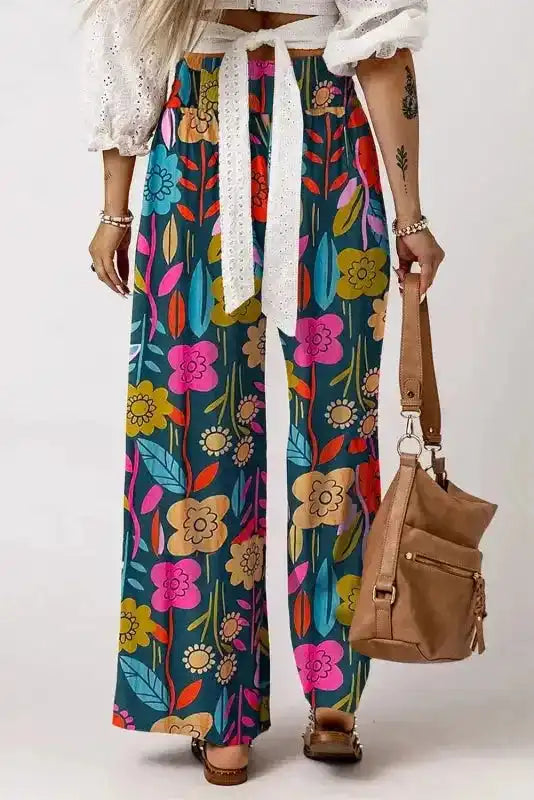 Floral Smocked Waist Loose Pants - Fashionfitz