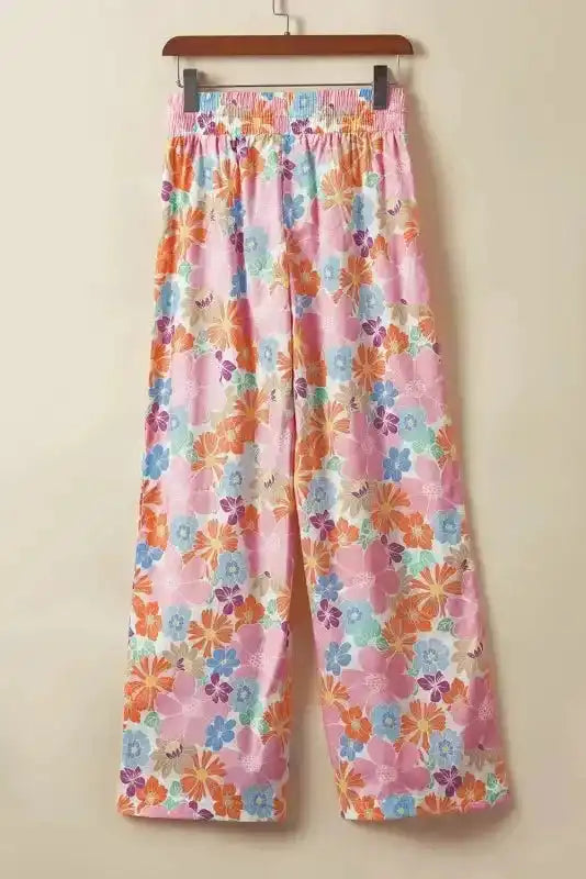 Floral Smocked Waist Loose Pants - Fashionfitz