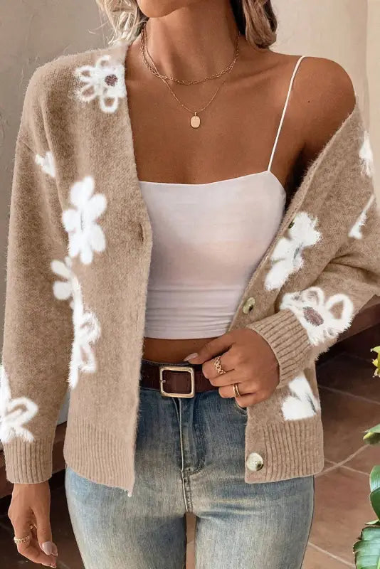 Floral soft knit v-neck cardigan