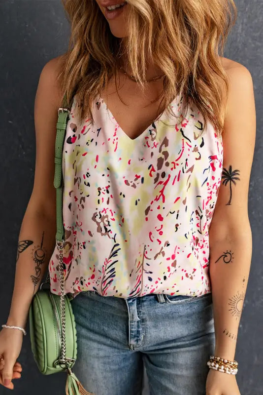 Multicolor floral print spaghetti straps tank top - tops