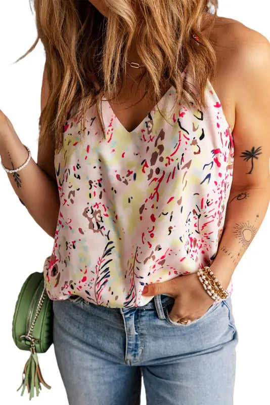 Multicolor floral print spaghetti straps tank top - tops