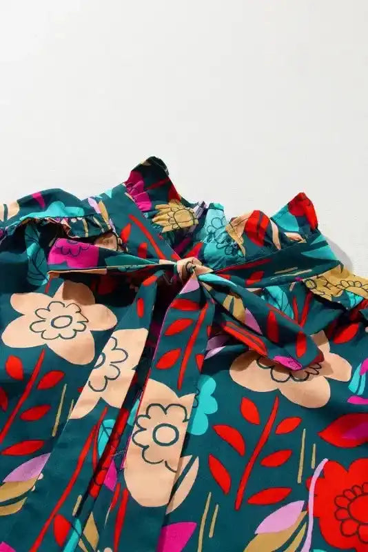 Floral Split Neck Puff Sleeve Blouse - Fashionfitz