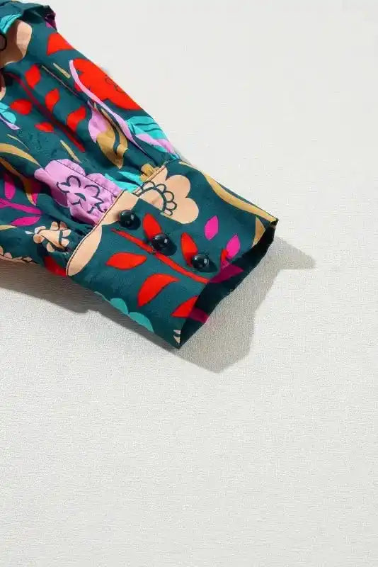 Floral Split Neck Puff Sleeve Blouse - Fashionfitz