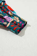 Floral Split Neck Puff Sleeve Blouse - Fashionfitz