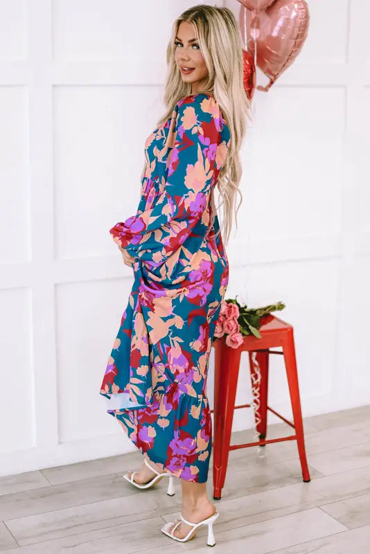 Boho floral ruffled maxi dress | retro charm | fashionfitz