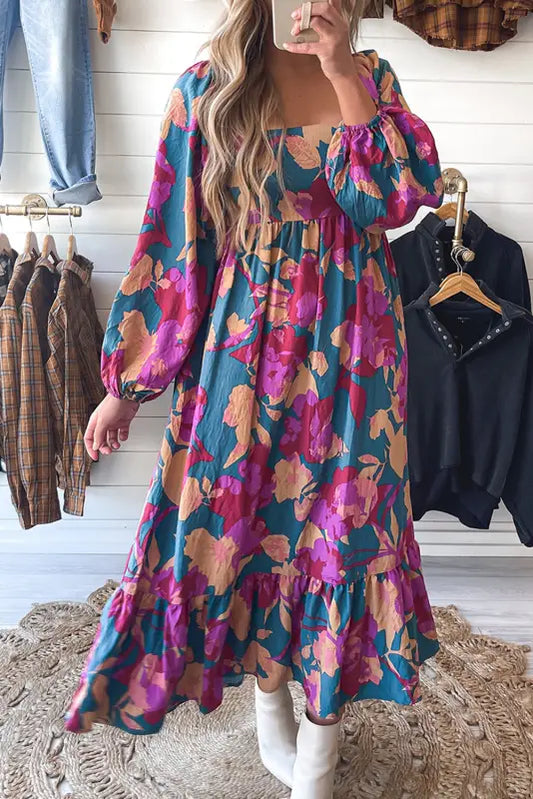 Boho floral ruffled maxi dress | retro charm | fashionfitz