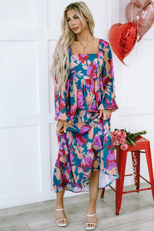 Boho floral ruffled maxi dress | retro charm | fashionfitz