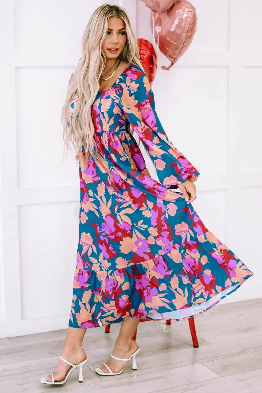 Boho floral ruffled maxi dress | retro charm | fashionfitz