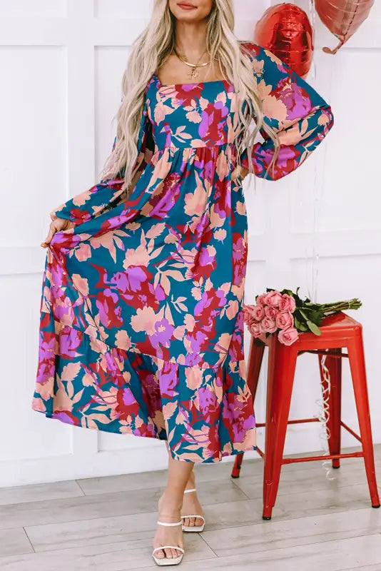 Boho floral ruffled maxi dress | retro charm | fashionfitz