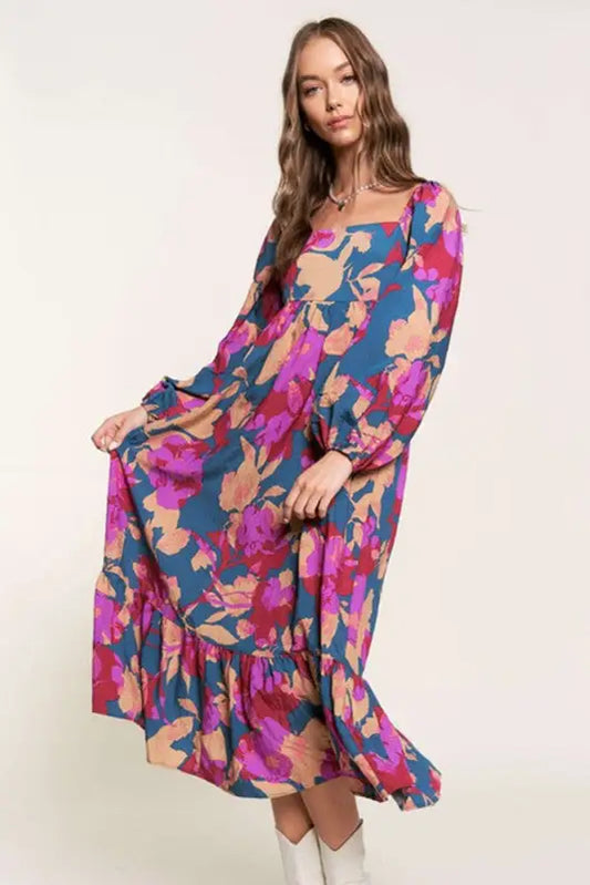 Boho floral ruffled maxi dress | retro charm | fashionfitz