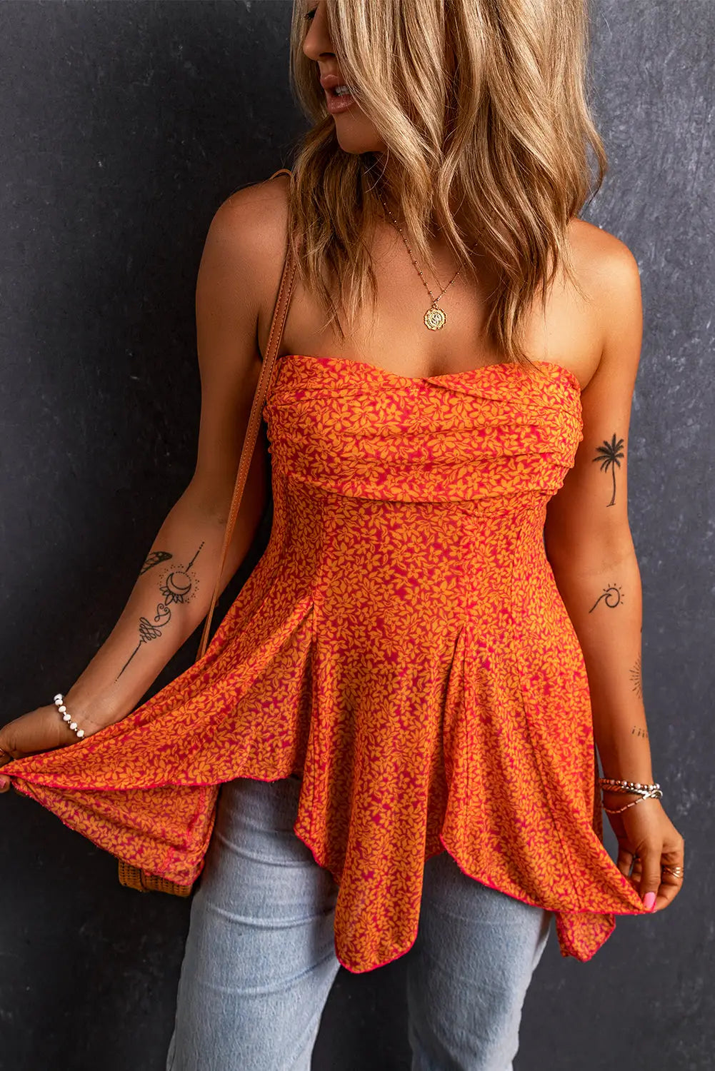 Floral strapless smocked flowy blouse - tops/blouses & shirts