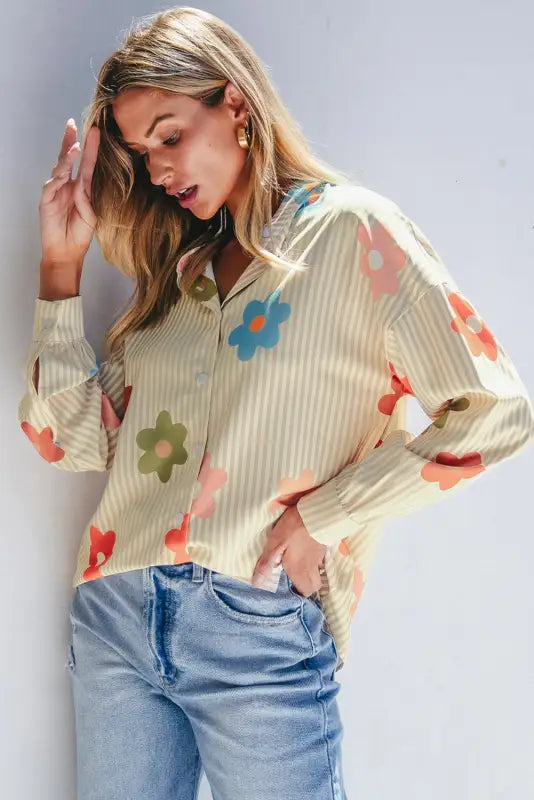 Floral striped loose fit shirt