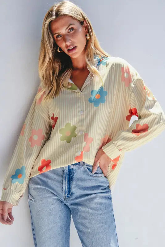 Floral striped loose fit shirt