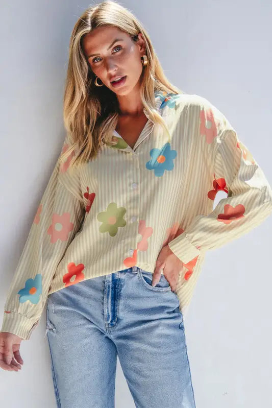 Floral striped loose fit shirt