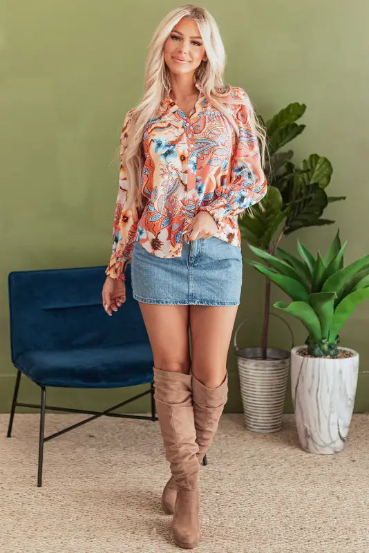 Floral sunset loose fit shirt - vibrant & relaxed