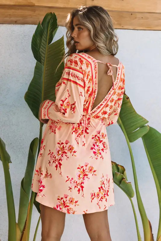 Floral tassel drawstring kimono dress - dresses