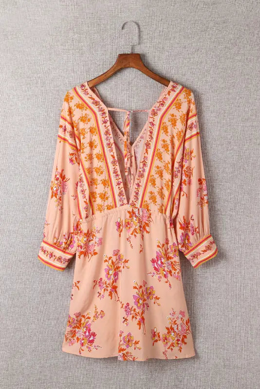 Floral tassel drawstring kimono dress - dresses