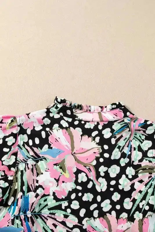 Full-length view of Floral Tiered Ricrac V-Neck Blouse styled for a summer boho look — Fashionfitz