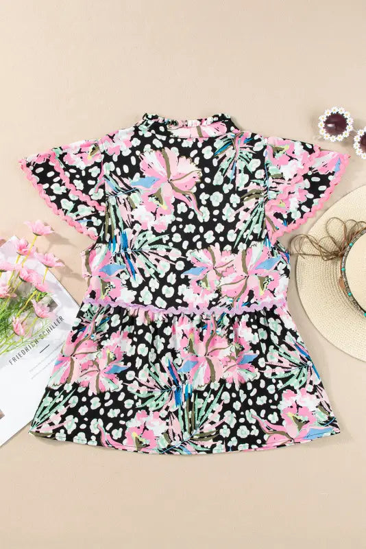 Floral tiered short sleeve blouse - blouses