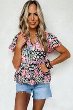 Floral Tiered Short Sleeve Blouse - Fashionfitz