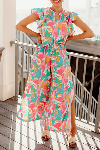 Floral top and pants co-ord set - pink / s / 100% polyester - two piece pant sets