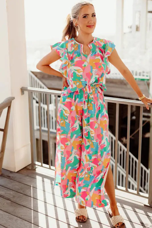 Floral top and pants co-ord set - two piece pant sets