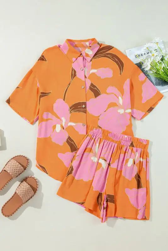 Floral tunic shirt and shorts set