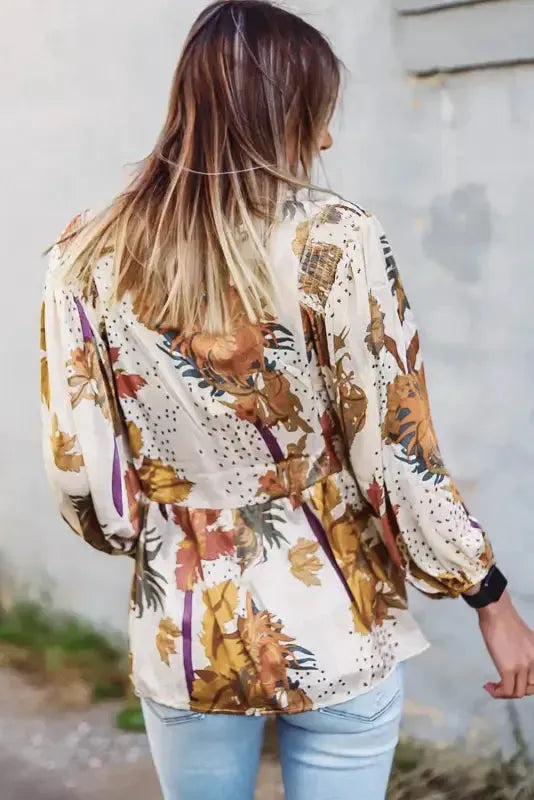 Floral V-Neck Babydoll Blouse - Fashionfitz