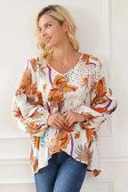 Floral V-Neck Babydoll Blouse - Fashionfitz