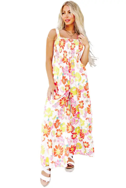 Floral wide leg jumpsuit - jumpsuits