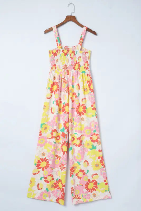 Floral wide leg jumpsuit - jumpsuits