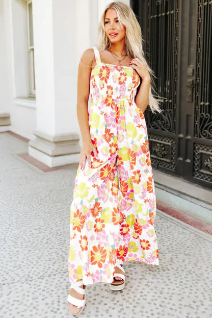 Floral wide leg jumpsuit - multicolor / s / 100% polyester - jumpsuits