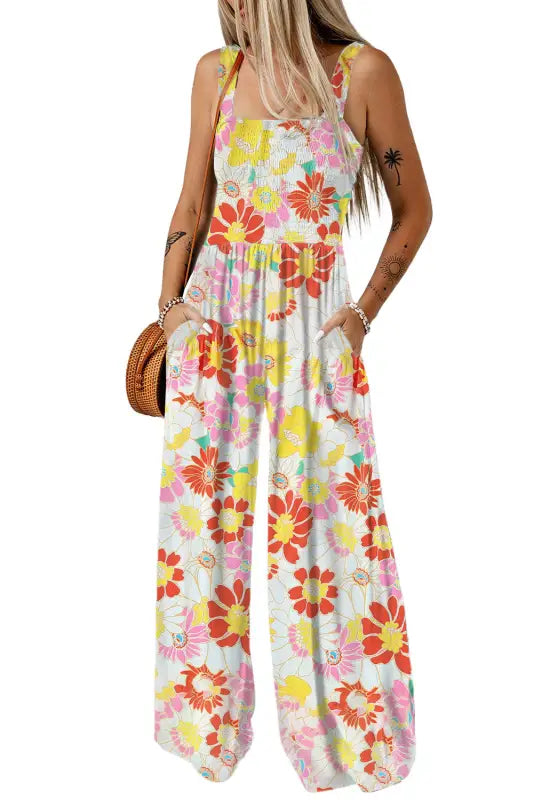 Floral wide leg jumpsuit - jumpsuits